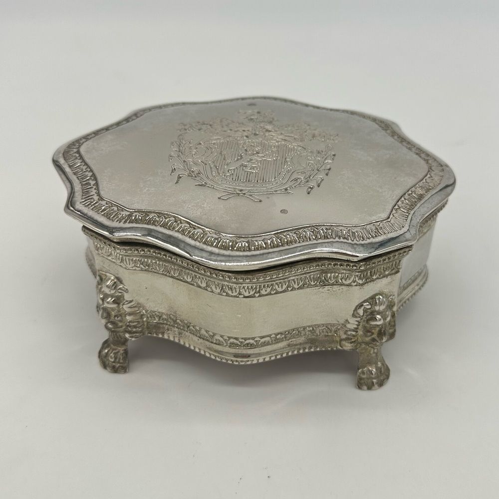 International Silver Company Crested Silver-Plate Hinged Box Red Velvet Lined